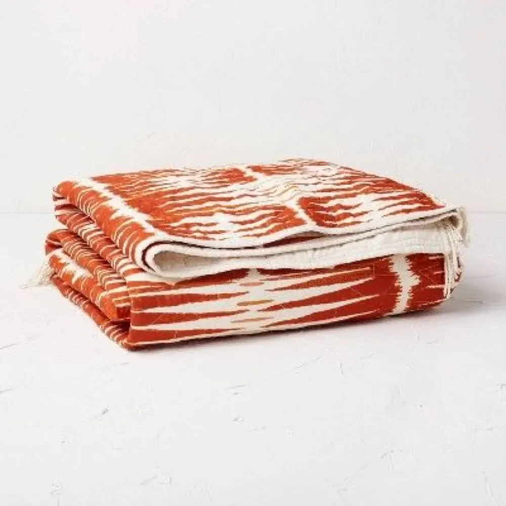 Rust Ikat Quilted Throw Blanket - Cream and Rust